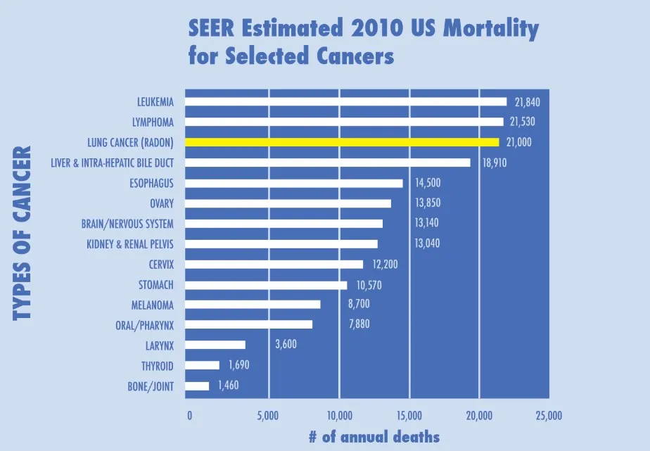 Chart showing radon's contribution to lung cancer cases