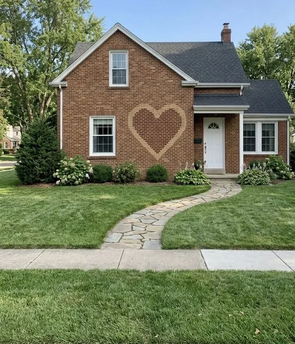 A picture of a heart in a brick path